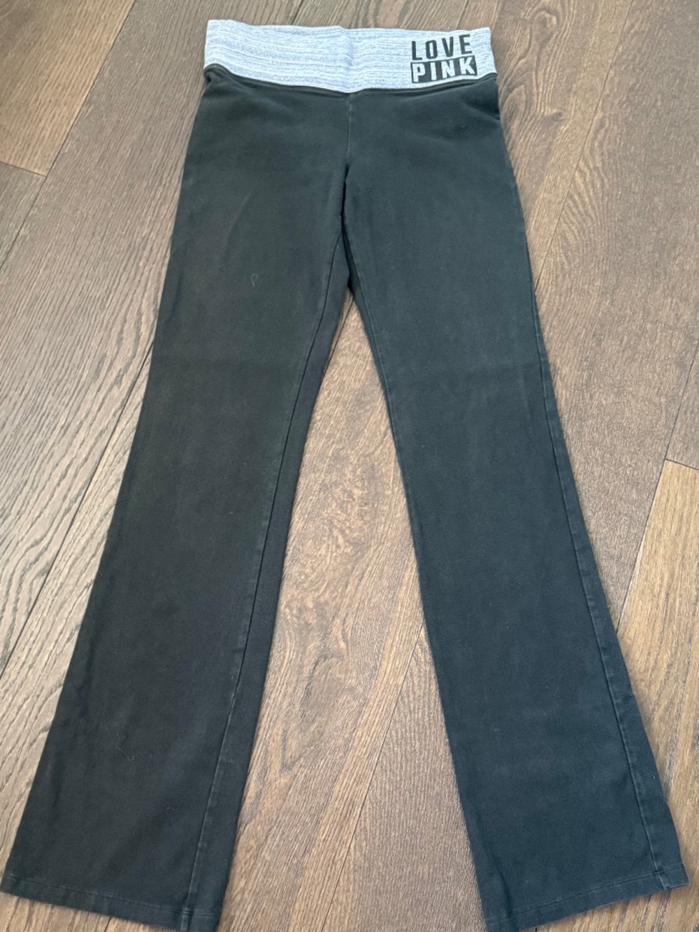 PINK Victoria's Secret Yoga Pants Black Gray Foldover Waist Bootcut Size Small